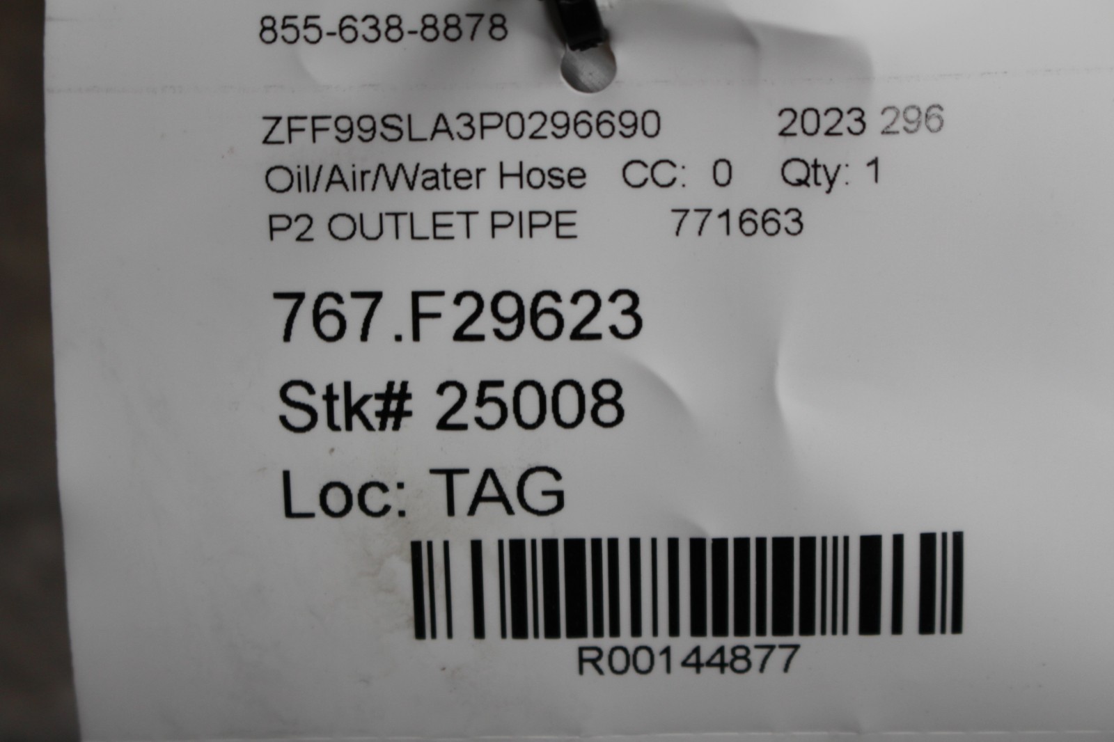 Ferrari 296 GTB, Cooling Hose, Used, P/N 771663