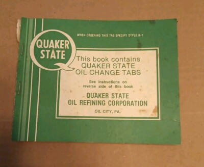 QUACKER STATE OIL CHANGE TABS STYLE R-1 SERVICE RECORD Book