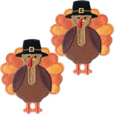Turkey Patches (2-Pack) Thanksgiving Embroidered Iron On Patch Appliques