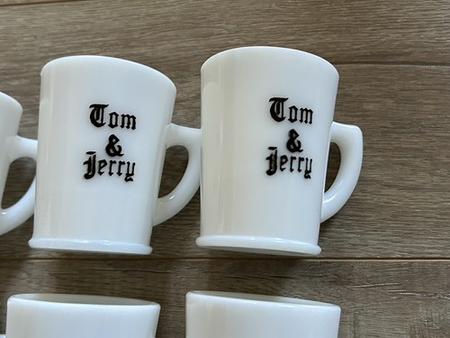 Vintage McKee Milk Glass Tom & Jerry Old English Style White Cup Mug Lot Of 6 - Picture 3 of 16