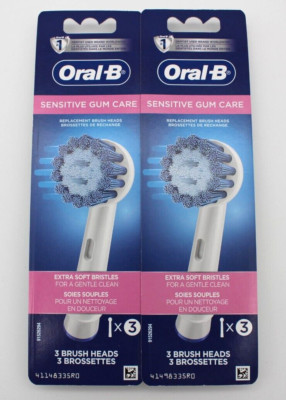 Oral-B Sensitive Gum Care Replacement Brush Heads 3 Count Each Lot of 2 - NEW