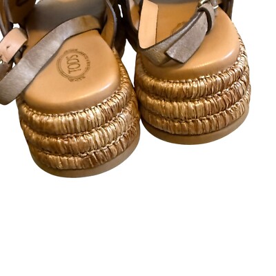 Tod's Zeppa Rafia 厚底サンダル ボルドー 特価残1足 TOD'S Zeppa Raffia 72K Espadrille Platform Sandals Tan Suede