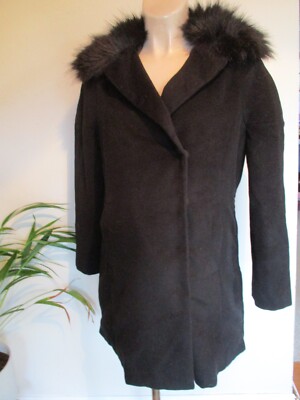 SERAPHINE MATERNITY BLACK WOOL BLEND FAUX FUR COLLAR COAT SIZE S