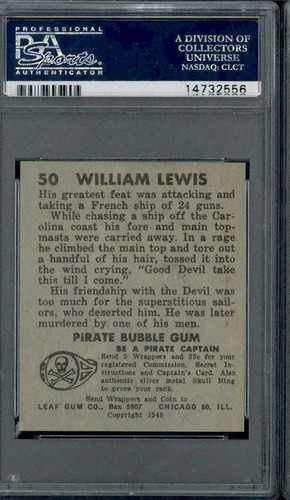 1948 Leaf Pirate Cards #50 William Lewis PSA 8.5 - Picture 2 of 2