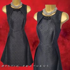 COAST Black Textured Sleeveless Fit & Flare Dress Size 12 14 UK Evening Party