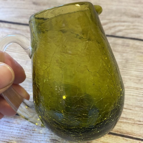 Vtg Pilgrim Hand Blown Crackle Art Glass Mini Pitcher Creamer Green 3.75" - Picture 5 of 7