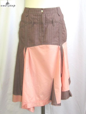 Jupe Asymétrique Midi One Step - Coton Et Ramie Marron Prune & Rose - Taille 42 - État Excellent