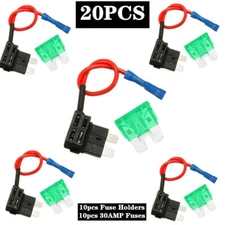 30A 10Set Circuit ACU Piggy Back Tap Standard Blade Fuse Holder With Medium Fuse