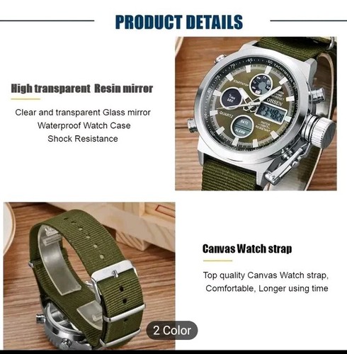 Tactical All-Terrain Quartz Sports Watch – Men's Waterproof Dual-Time, Luminous - Picture 5 of 9