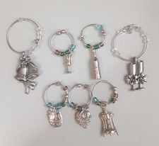 Wine Charms 7 pcs Barware Silver with Crystals