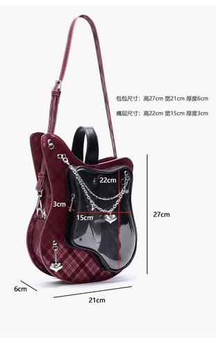 Guitar Shape Ita Bag Y2K Chain Shoulder Bag Creative Cool transparent Backpack - Picture 6 of 25