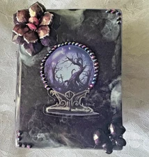 Gothic Resin Book Box • Moon & Tree Altar Decor • Witchy Jewelry Trinket Storage