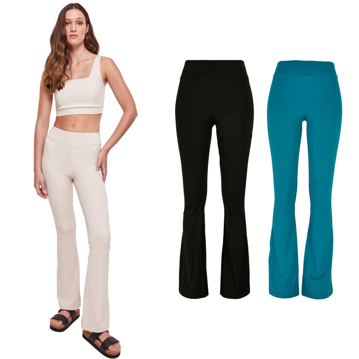 High Waist Recycled Flared Leggings Urban Classics Women’s Sports Pants-image