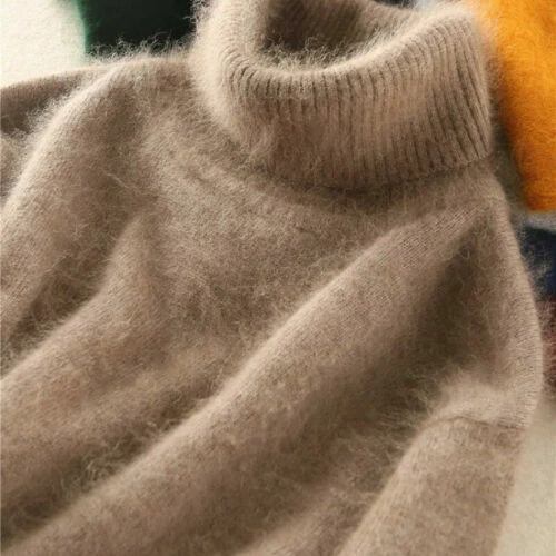 Men s Pullover Mink Cashmere Knitwear Turtleneck Sweater Jumper Tops Basic Warm