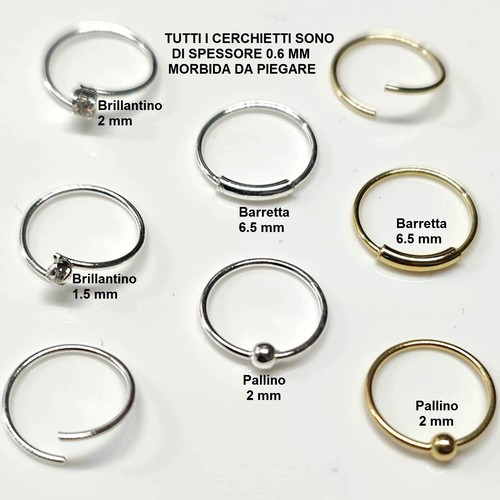 8 PIERCING CERCHIETTO NASO ARGENTO 925‰ CARTILAGINE TRAGO ORO & ARGENTO - Foto 2 di 4