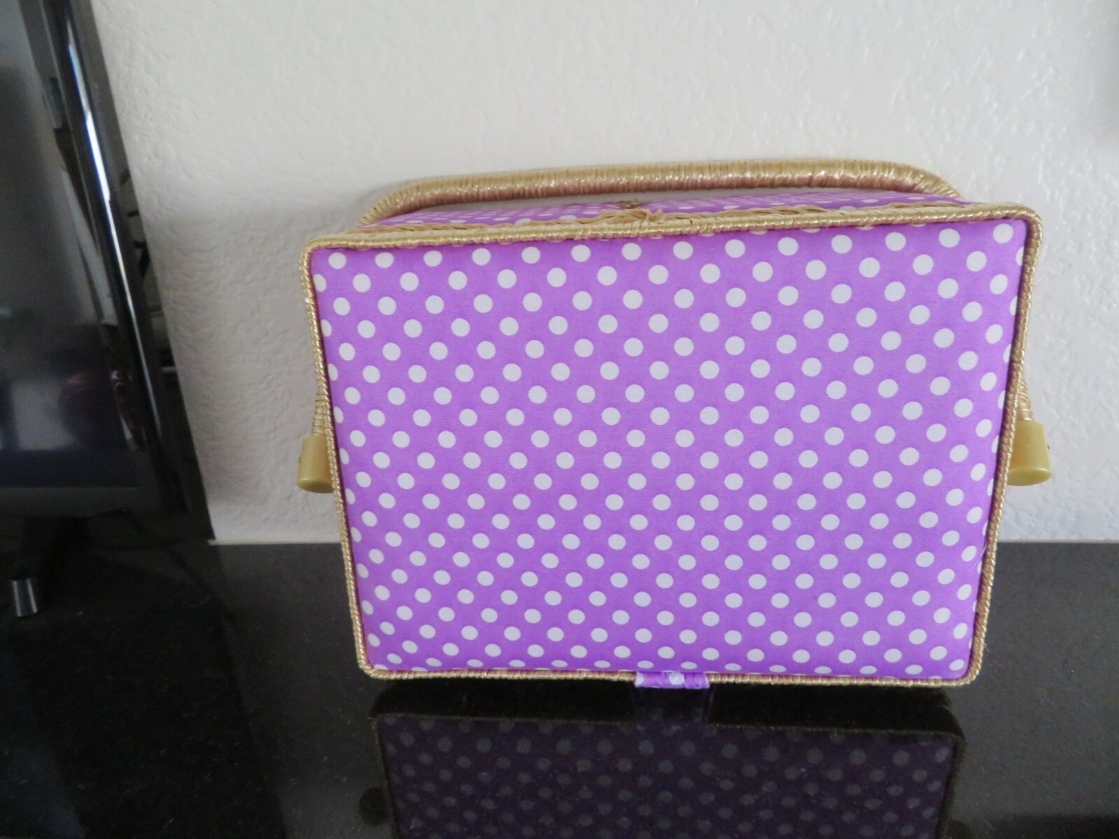 VINTAGE NEW PURPLE POKA-DOT SEWING STORAGE BOX