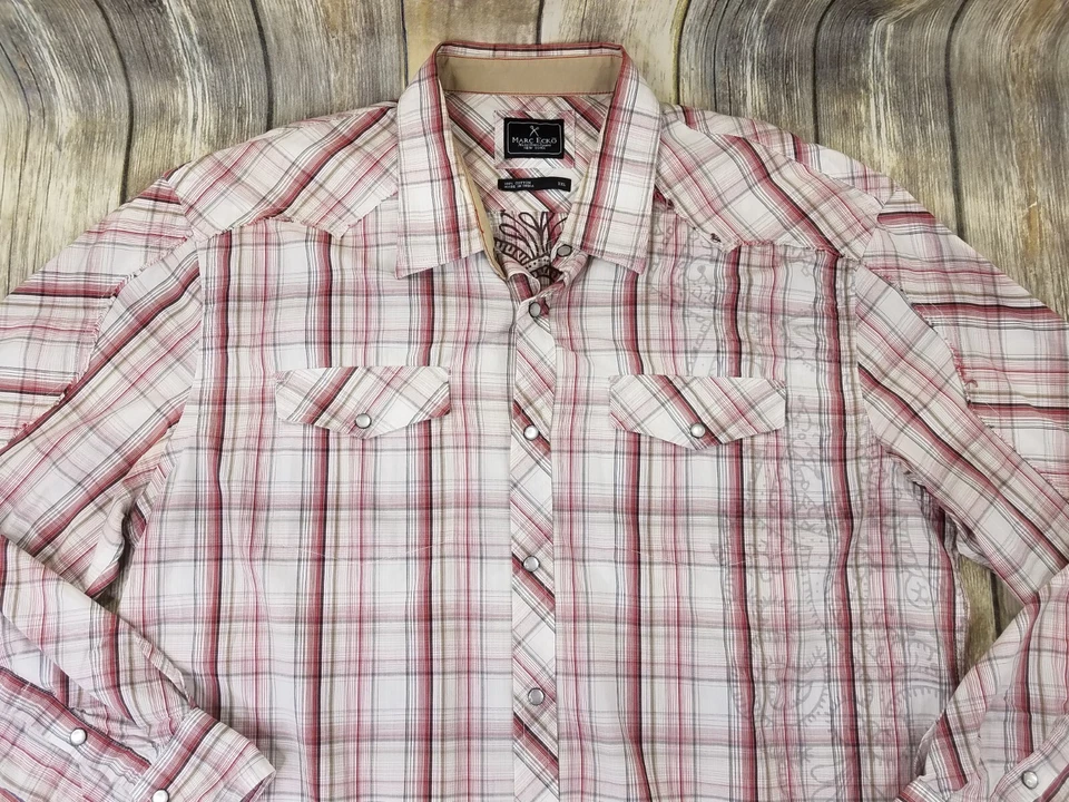 Camisa a Presión Marc Ecko Western Pearl Para Hombre Talla XXL Cuadros Mangas Largas Informal Foto 2 de 4
