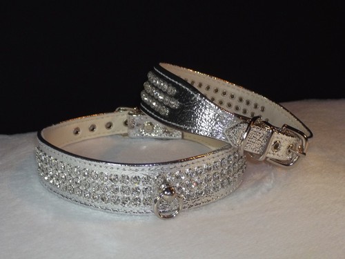 Rhinestone Dog Pet Collar 3 Row Crystal Jewel Bling Metallic in Silver Stunning! - Picture 4 of 4