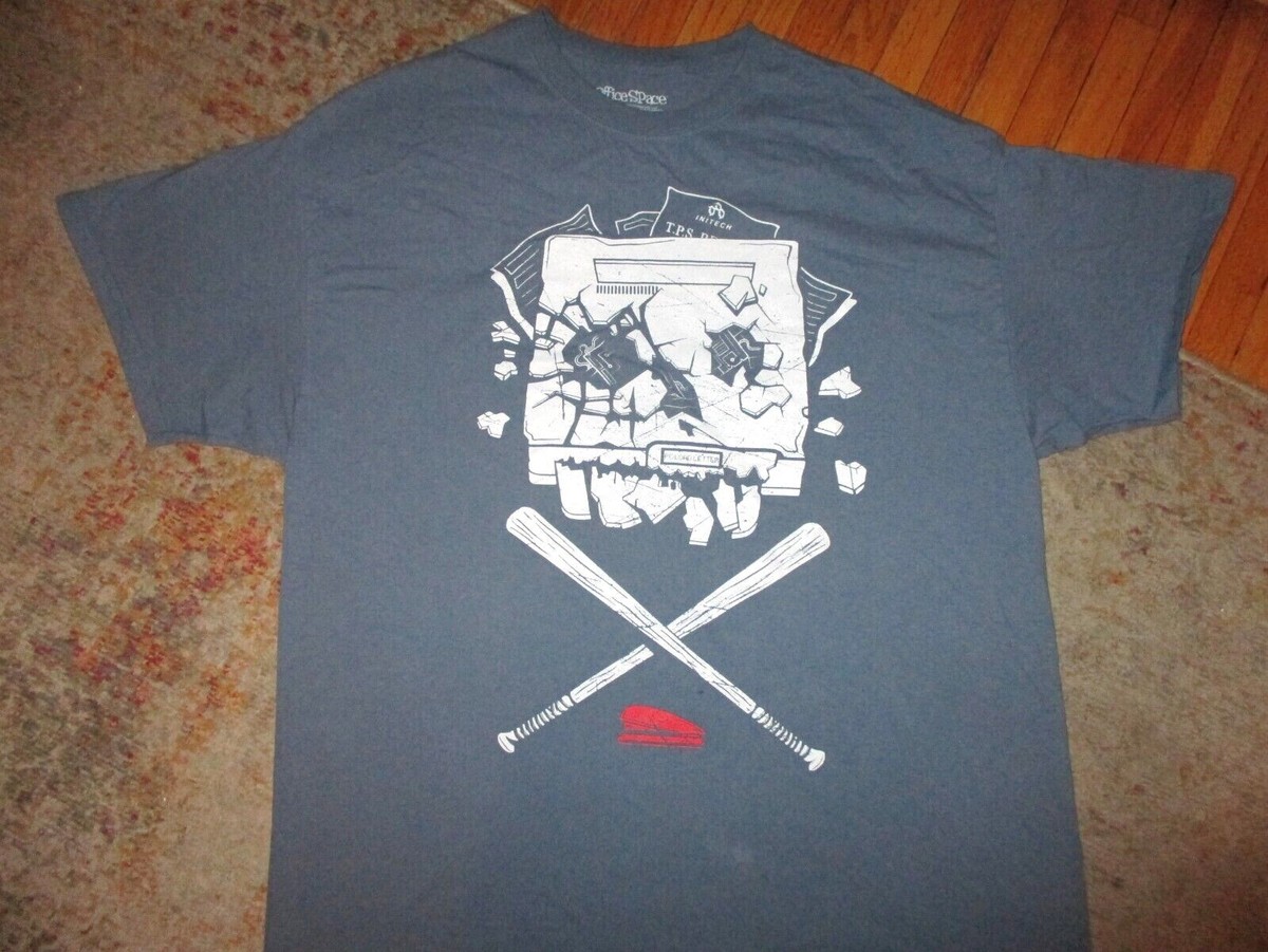 OFFICE SPACE PRINTER SMASHING SCENE T SHIRT Stapler Skull