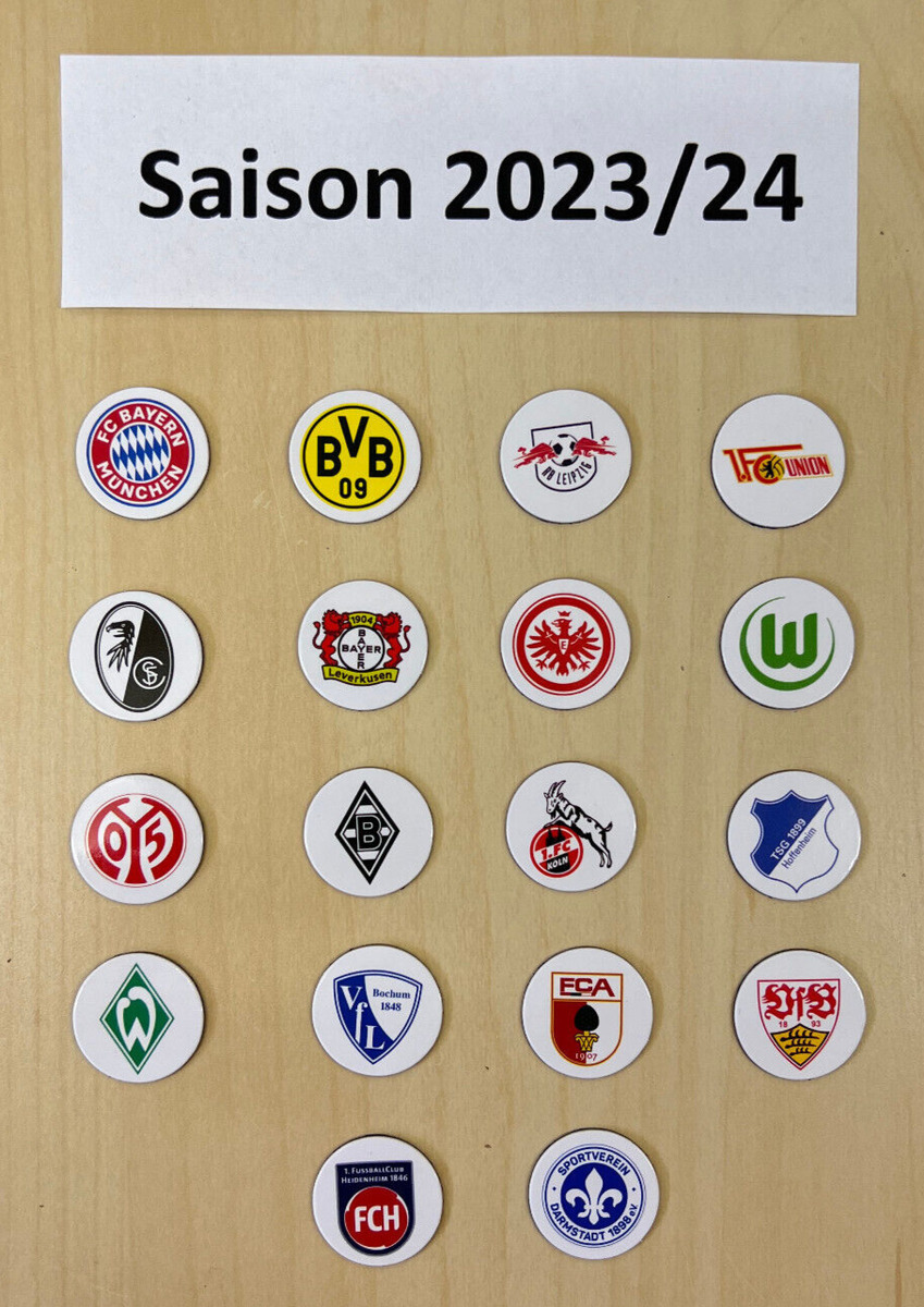 Bundesliga Logo Magnete Saison 2023/24 alle 18 Fussball Vereine