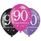 90th Birthday Party Balloons Black Pink Lilac Age 90 Party Decorations x 6
