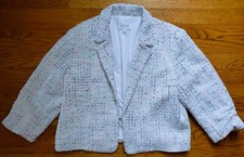 Elle Vintage Style White/pastels Boucle Linen-like 3/4 Sleeve Blazer Jacket New