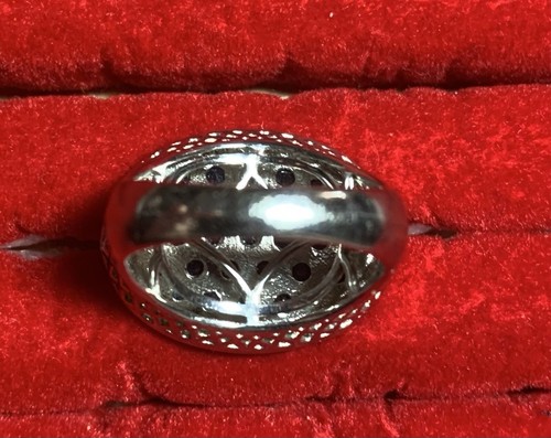 sts 925 india blue topaz oval cluster with crystals ring 10.4 Grams Size 10 1/2 - Picture 5 of 7