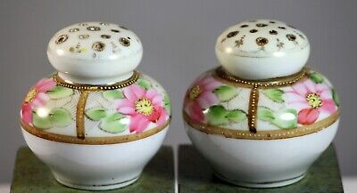 Vintage Porcelain Salt /& Pepper Shakers White w Hand Painted Blue Flowers ~ Victorian  Edwardian Style Dining Table Accent Decor