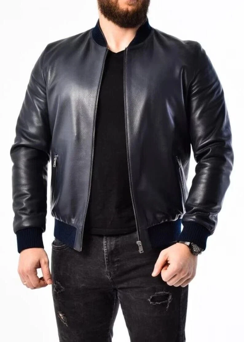 New Mens Leather Jacket Real Leather Winter Coat Motorcycle Biker Fashion Wear