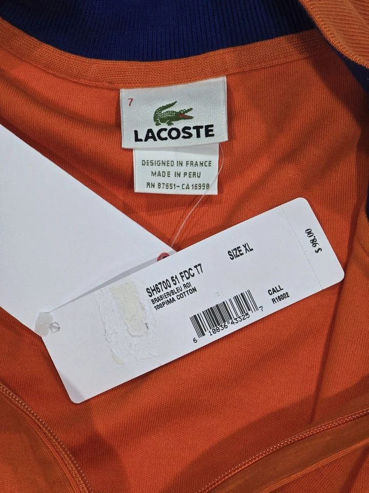 Nuevo con etiquetas Nuevo con etiquetas Suéter Pullover Para Hombres Lacoste Naranja Cuello Imitado Media Cremallera 7 XL Foto 4 de 4