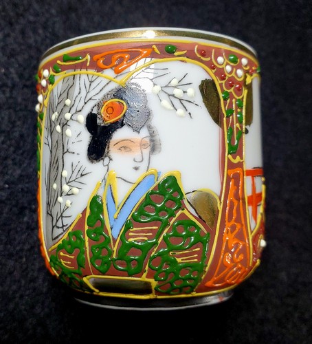 Tazas de té y platillos japoneses Moriage litofana geisha niñas pintados a mano 8 piezas - Imagen 6 de 19