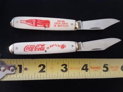 2) VTG.BEAR HUNTER COCA-COLA FOLDING POCKET KNIVES SURGICAL STEEL