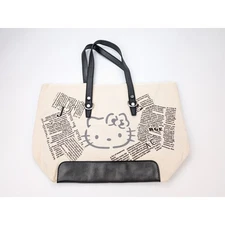 Hello Kitty Canvas Black Screen Print Style Tote Bag Reusable Grocery Shopping