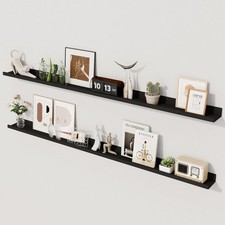 Floating Shelves  Picture Ledge Shelf Set of 2  Black Wall Shelves with Lip...