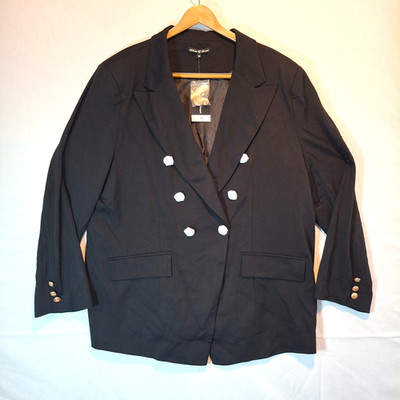 ATTITUDE UNKNOWN Womens 3XL Black Double Breasted Blazer Jacket Plus Size NWT