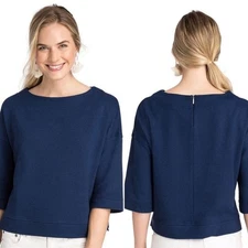 Vineyard Vines Women’s Top Navy Blue Cropped Boxy Popover Zipper Back Size S