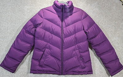Lands' End Down Puffer Coat Jacket Purple High Neck Full Zip Pockets Women Small