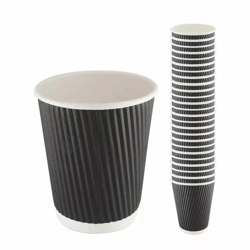 Tazas de café negras tazas de papel desechables tazas de triple capa 8/12 oz para bebidas calientes - Imagen 9 de 11