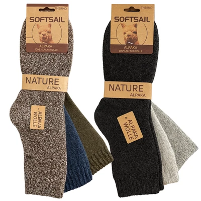 SOFTSAIL 3 Paar Alpaka Socken Herren Damen Wollsocken Wintersocke dick gestrickt Strümpfe