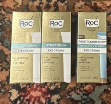 RoC Hydration + Correxion Eye Cream 0.5oz Hyaluronic Acid Peptides NEW 3 Packs 