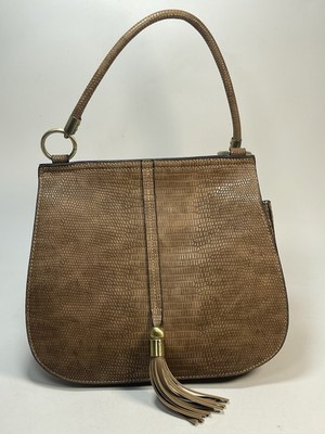 Simply Noelle Lizard Embossed Leather Shoulder Bag Tassel Tan Paisley Lining