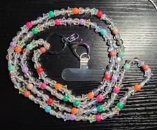 Beaded Crossbody Lanyard With Cellphone Holder And Keyring Clip.