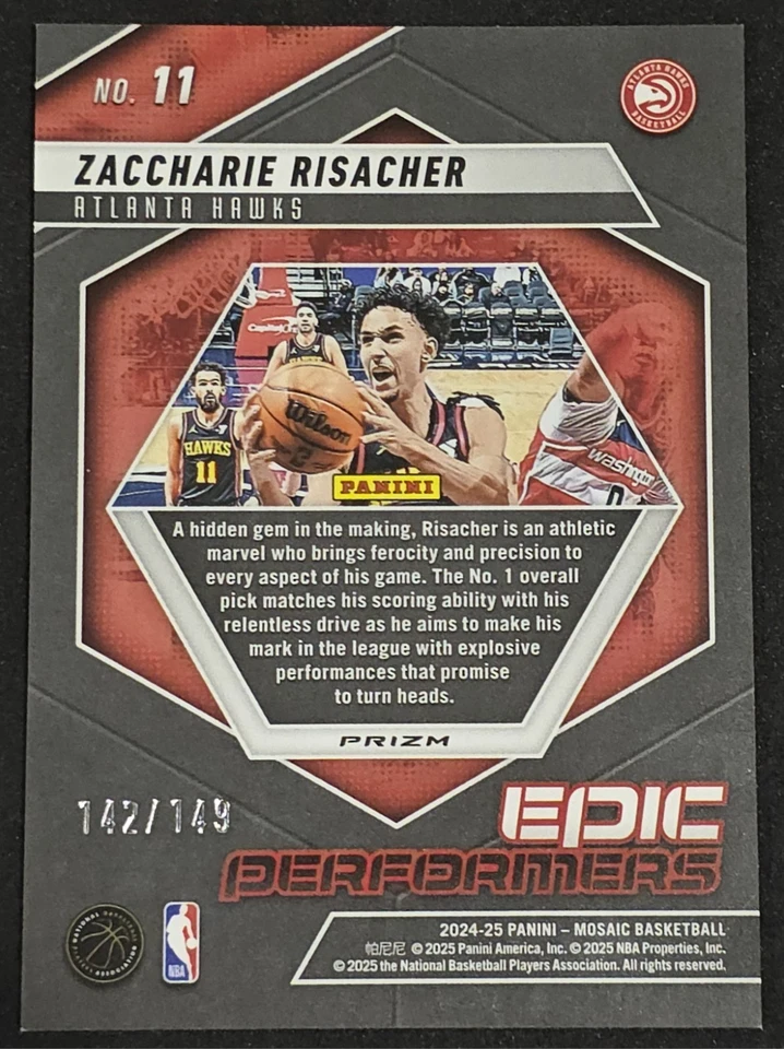 ZACCHARIE RISACHER 2024-25 MOSAICO EPIC PERFORMERS RC 11 AZUL SÍSMICO PRIZM/149 Foto 2 de 2