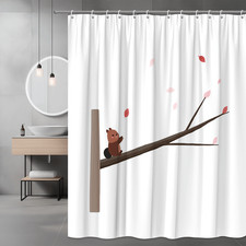 Cute Squirrel on Tree Branch Shower Curtain Pink Leaves