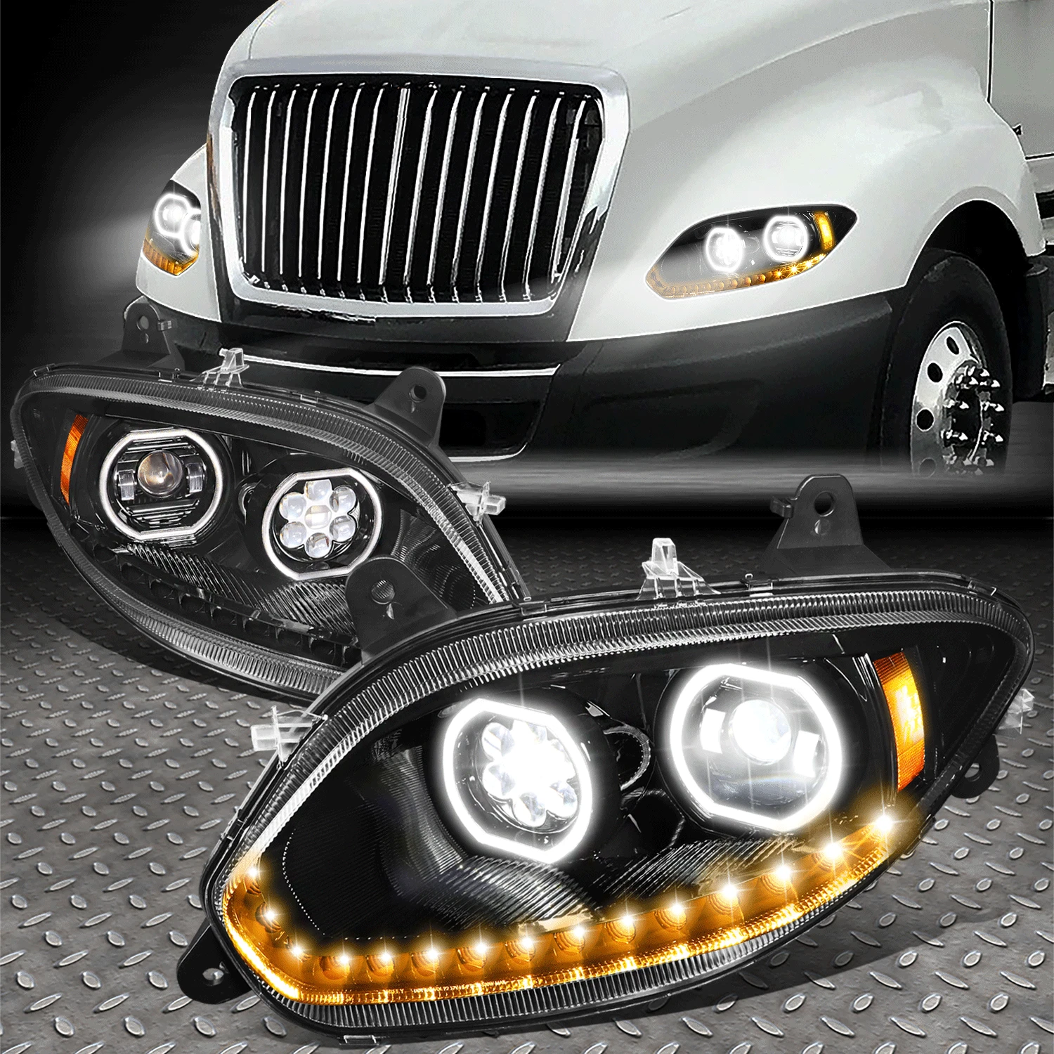 [SEQUENTIAL SIGNAL] FOR 17-21 INTERNATIONAL LT LT625 LED DRL PROJECTOR HEADLIGHT