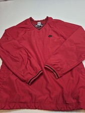 VTG Nike Baseball Windbreaker Jacket Men's L Red Pullover V Neck Lined Pockets
