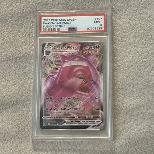 2021 Pokemon #157 SWSH Full Art FA Gengar VMAX 157/264 Fusion Strike PSA 9