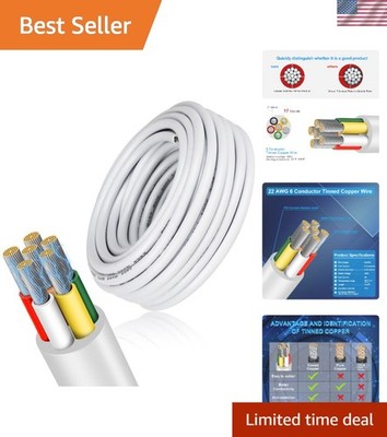 Durable 22 Gauge 6 Conductor Electrical Wire - 16.4ft PVC Tinned Copper Cable