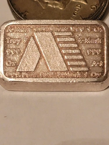 Vintage 1981 1 Troy Ounce .999 Silver A-Mark  Chunky Ingot Style Bar