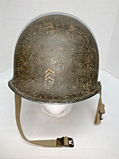 ORIGINAL WW2 US M1 ARMY HELMET WITH HAND PAINTED RANK INSIGNIA NO LINER